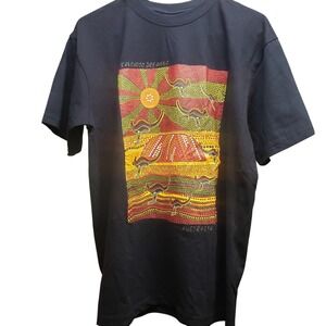 Australia Art Kangaroo Dreaming Aboriginal Dot Art Graphic Tee Black Mens L